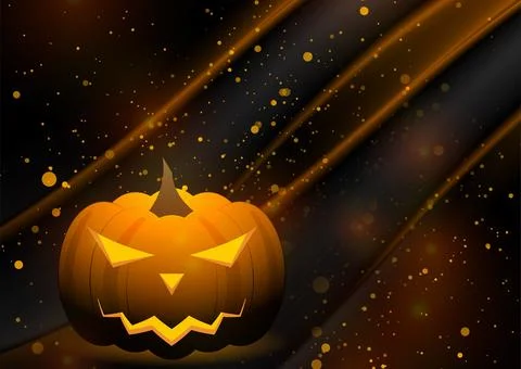 Jack o lantern glowing pumpkin and sparkling particles. Halloween abstract .. Stock Illustration