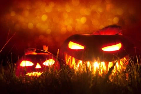 Jack o' lantern on grass Stock Photos