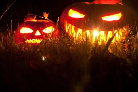 Jack o' lantern on grass Stock Photos
