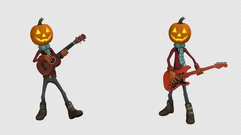Jack O Lantern guitar playing – 3d render looped with alpha channel. Stock Footage 279790994