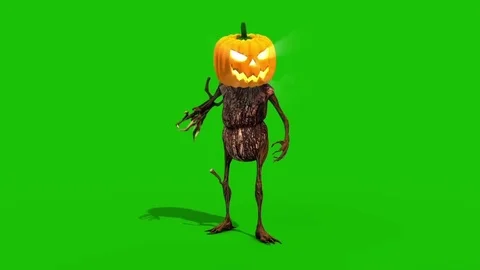 Jack O' Lantern Halloween Pumpkin Attack Front Green Screen Stock Footage 81063732