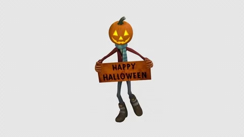 Jack O Lantern Happy Halloween – 3d render looped with alpha channel. Stock Footage 280548786