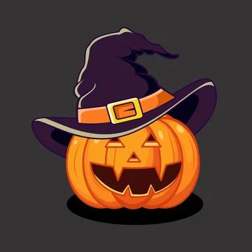 Jack o' lantern Head Pumpkin with Witch Hat Vector Illustration Isolated Design Stock Illustration