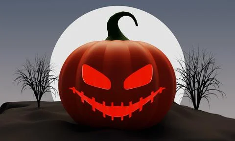 Jack o lantern in a horror scene with trees and full moon in the background. Stock Illustration