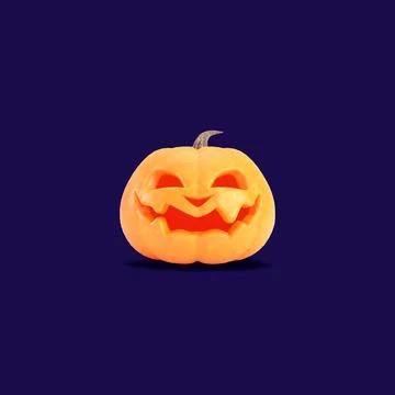 Jack o lantern isolated on dark purple square background for halloween concept. Stock Illustration