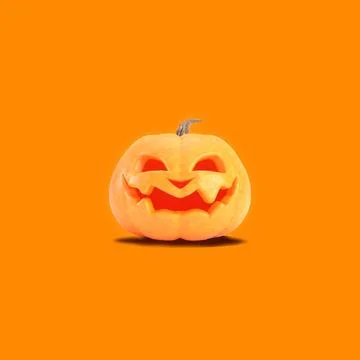 Jack o lantern isolated on orange square background for halloween concept. Stock-Illustration