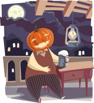 Jack O' Lantern with a Pint of Beer Stock Illustration