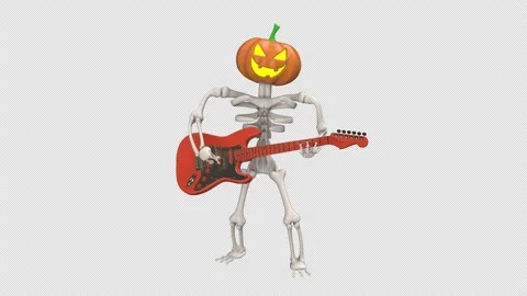 Jack O Lantern playing guitar - 3d render looped with alpha channel. Stock Footage 208840176