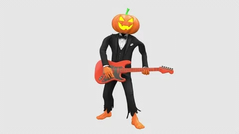 Jack O Lantern playing guitar - 3d render looped with alpha channel. Stock Footage 208844630