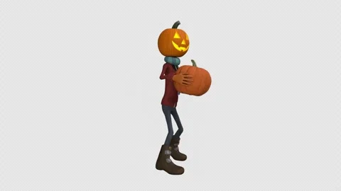 Jack O Lantern with pumpkin – 3d render looped with alpha channel. Stock Footage 279884614