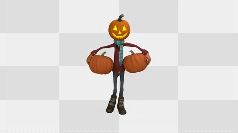 Jack O Lantern with pumpkin – 3d render looped with alpha channel. Stock Footage 279884686
