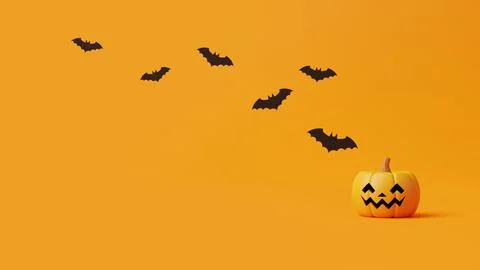 Jack-o-Lantern pumpkin with bats on orange background. Happy Halloween Stock Illustration
