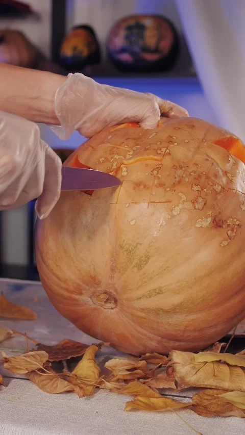 Jack O Lantern Pumpkin Carving for Halloween Stock Footage 320894858