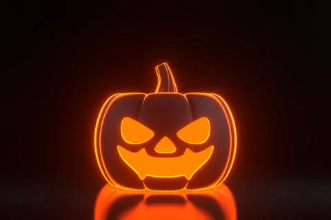 Jack-o-Lantern pumpkin with glowing orange neon lights on black background Stock Illustration
