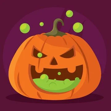 Jack-o-lantern pumpkin with green ooze coming out, Vector Illustrazione stock