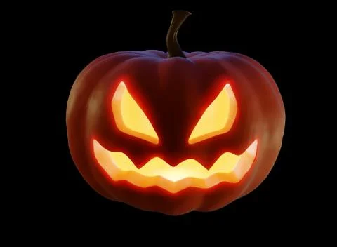 Jack-o-lantern pumpkin with orange light isolated on black. Clipping parh. Re Stock Illustration