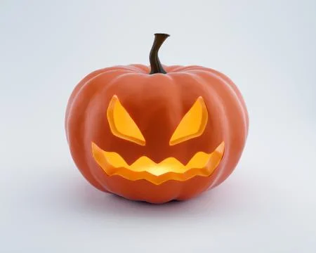 Jack-o-lantern pumpkin with orange light isolated on white. Clipping path. Re Illustrazione stock