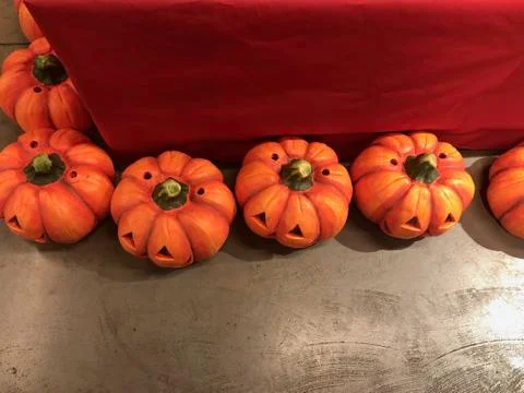 Jack-o-lantern pumpkin row Stock Photos