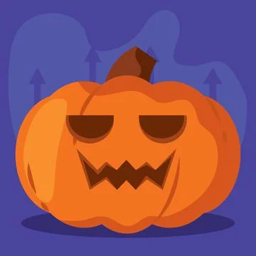 Jack-o-lantern pumpkin with sharp teeth and slanted eyes, Vector Illustrazione stock