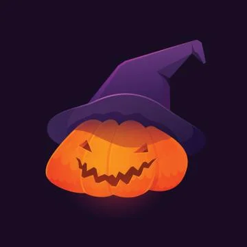 Jack 'O Lantern Pumpkin wearing Witch Hat Stock Illustration