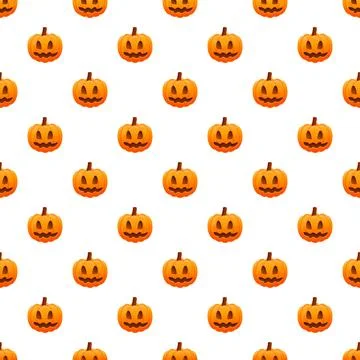 Jack o' lantern pumpkins creating spooky seamless pattern Stock Illustration