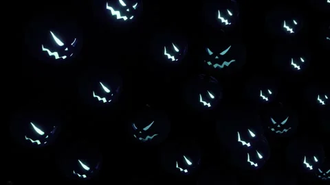 Jack-o-lantern Pumpkins dancing with head move and blue light Stock Footage 345668828
