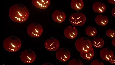 Jack-o-lantern Pumpkins dancing with head move and light animated on the beat Stock Footage 345668829