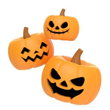 Jack-o-Lantern pumpkins floating isolated on white background Stock Illustration