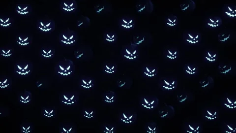 Jack-o-lantern Pumpkins with head move and blue light animated on the beat Stock Footage 345668830