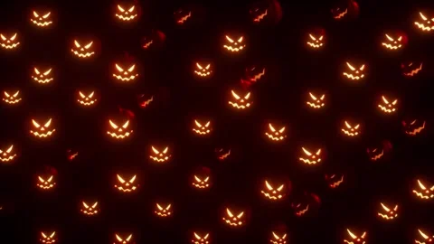 Jack-o-lantern Pumpkins with head move and light animated on the beat Stock Footage 345668831
