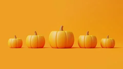 Jack-o-Lantern pumpkins lined up on orange background. Happy Halloween Stock Illustration