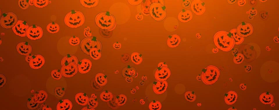 Jack-o'-Lantern Pumpkins on Orange Background with Orange Lighting, Hallowe.. Ilustração Stock