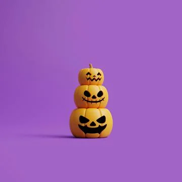 Jack-o-Lantern pumpkins on purple background. Happy Halloween concept Stock Illustration