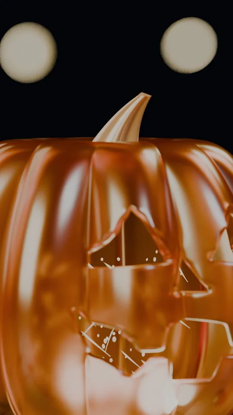 Jack-o'-lantern receding amid field of golden spirit orbs at, Vertical 9:16 4K Stock Footage 346119585