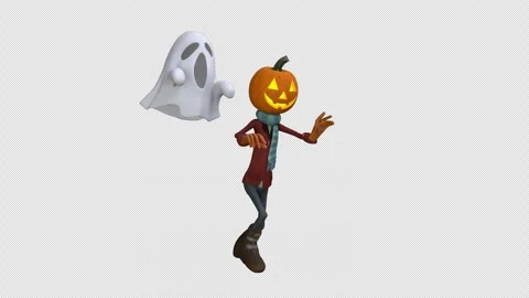 Jack O Lantern run from ghost – 3d render looped with alpha channel. Stock Footage 281629665