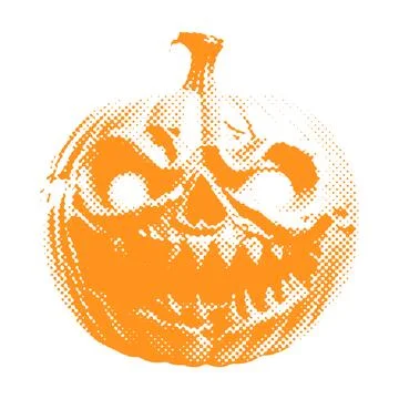 Jack-o-lantern scary pumpkin - Halloween halftone dotted realistic clipart Stock Illustration