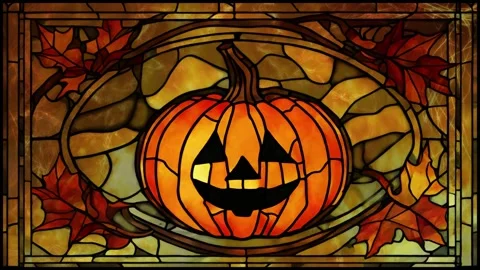 Jack O Lantern Stained Glass Window to Hell 4K Loop Stock Footage 285987236