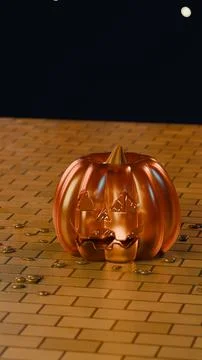 Jack-o'-lantern stem with spirit orbs floating above carved face Stock Illustration
