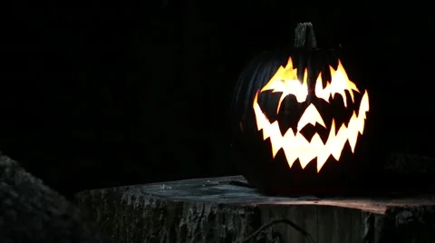 Jack-O-Lantern on Tree Stump Stock Footage 55162272