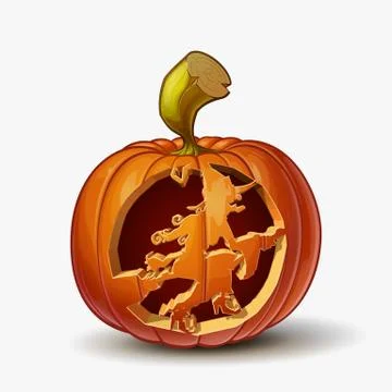 Jack-o-Lantern Witch on Broom Stock Illustration
