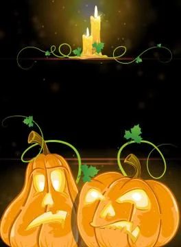Jack o' lanterns and burning candles Stock Illustration