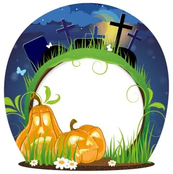 Jack o lanterns on a cemetery Stock Illustration
