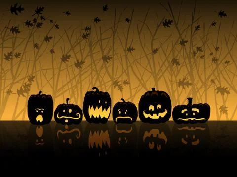 Jack O' lanterns at night Stock Illustration