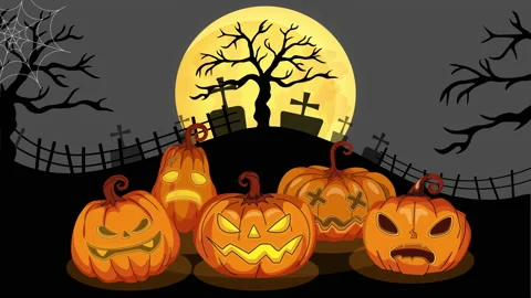 Jack O Lanterns or pumpkins banner In Spooky Night - Happy Halloween 스톡 동영상 140117750
