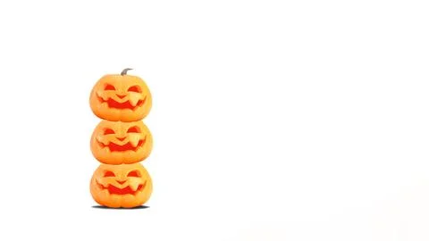 Jack o lanterns on white background with copy space. Halloween pumpkins smiles Illustrazione stock