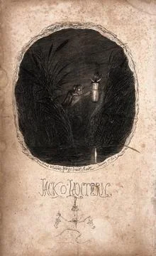 Jack o'lantern. Etching by G. Cruikshank. Stock Illustration