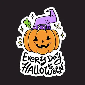 Jack o'lantern pumpkin in a witch hat with joking lettering Halloween Stock Illustration