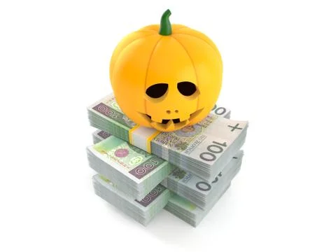 Jack o'lantern on stack of money Illustrazione stock