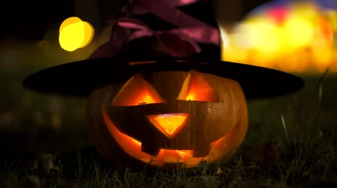Jack o'lantern in witch hat, halloween symbol Stock Footage 68115413