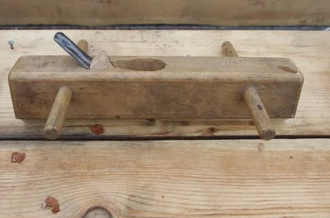 Jack-plane on wooden table. Stock Photos